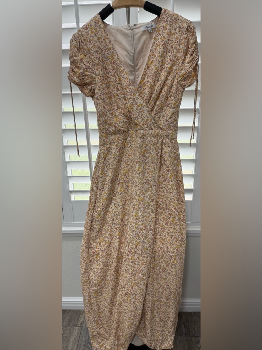 Madewell Cream Midi Dress with Yellow and Brown Floral Print
